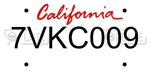 7VKC009 California License Plate