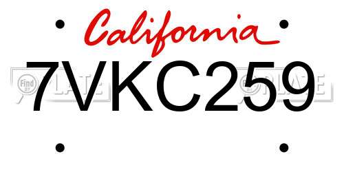 7VKC259 California License Plate