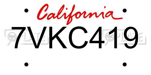 7VKC419 California License Plate
