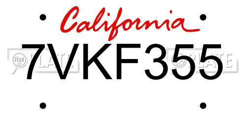 7VKF355 California License Plate