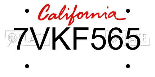 7VKF565 California License Plate