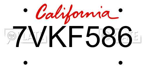 7VKF586 California License Plate
