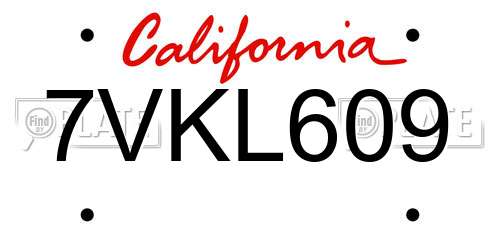 7VKL609 California License Plate