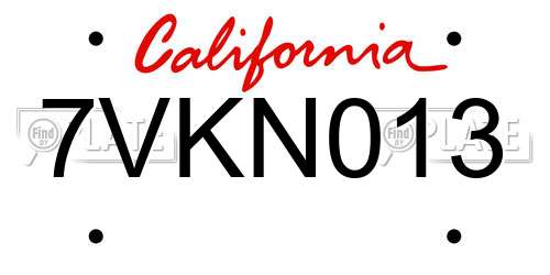 7VKN013 California License Plate