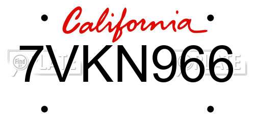 7VKN966 California License Plate