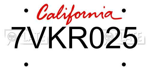 7VKR025 California License Plate