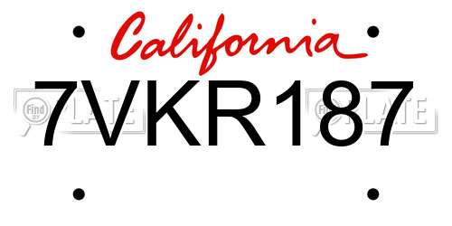 7VKR187 California License Plate