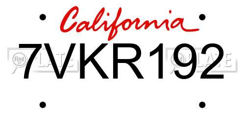 7VKR192 California License Plate