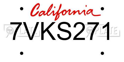 7VKS271 California License Plate