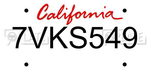 7VKS549 California License Plate
