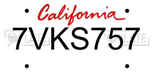 7VKS757 California License Plate