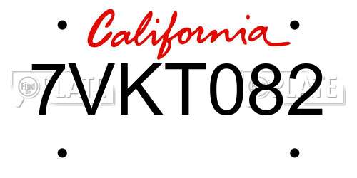 7VKT082 California License Plate