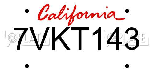 7VKT143 California License Plate