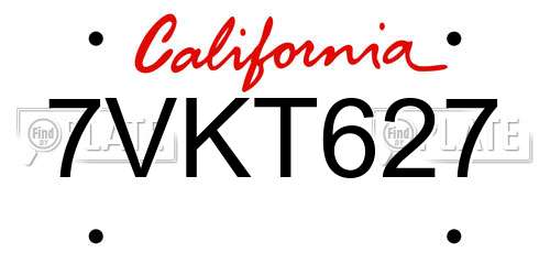 7VKT627 California License Plate