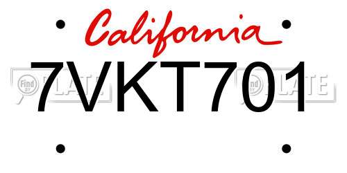 7VKT701 California License Plate