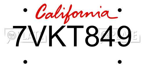 7VKT849 California License Plate