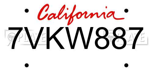 7VKW887 California License Plate