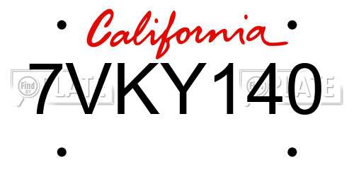 7VKY140 California License Plate