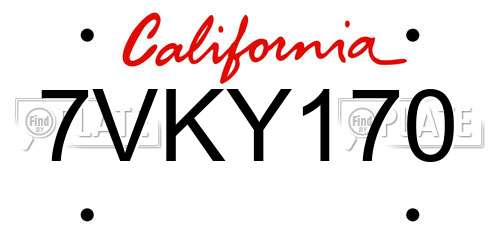 7VKY170 California License Plate