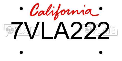 7VLA222 California License Plate