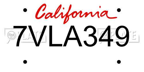 7VLA349 California License Plate