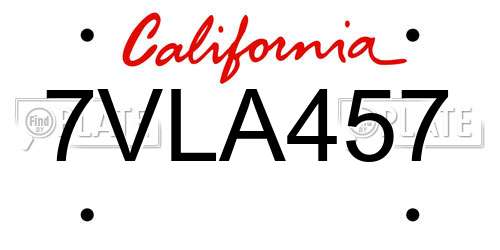 7VLA457 California License Plate