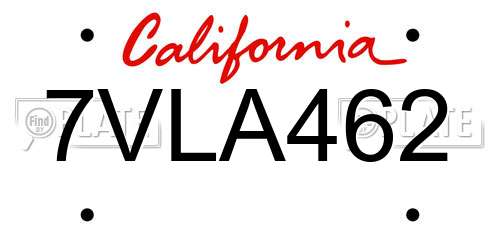 7VLA462 California License Plate