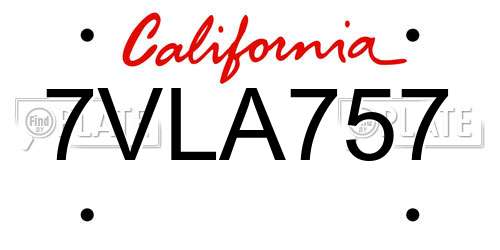 7VLA757 California License Plate