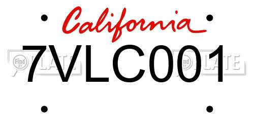 7VLC001 California License Plate