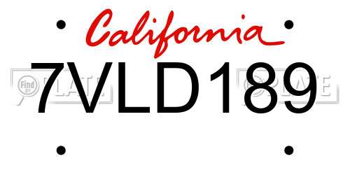 7VLD189 California License Plate