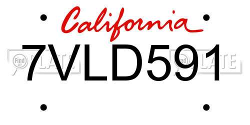 7VLD591 California License Plate