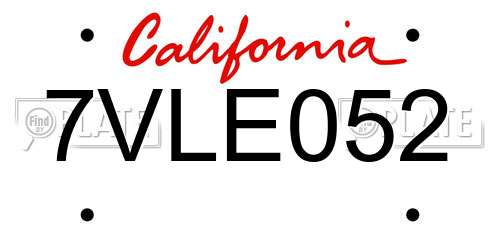 7VLE052 California License Plate