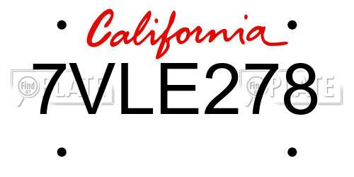 7VLE278 California License Plate