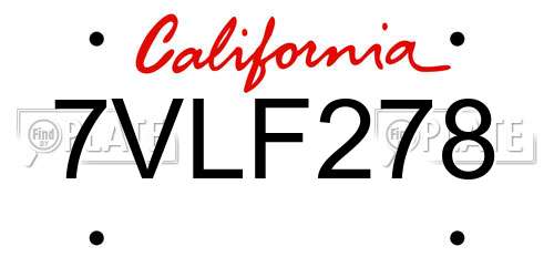 7VLF278 California License Plate