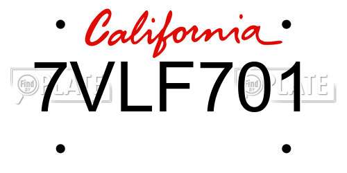 7VLF701 California License Plate