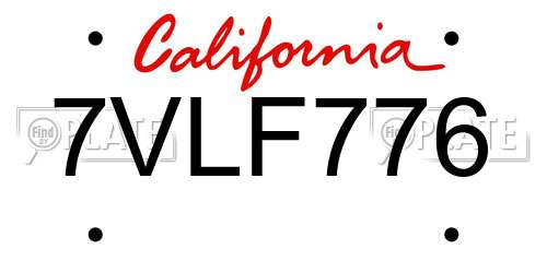 7VLF776 California License Plate