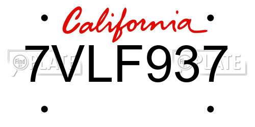7VLF937 California License Plate