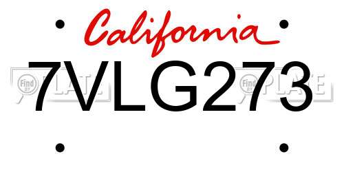 7VLG273 California License Plate