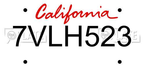 7VLH523 California License Plate