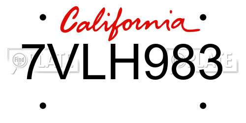 7VLH983 California License Plate