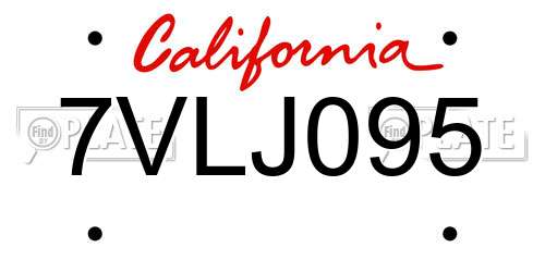7VLJ095 California License Plate