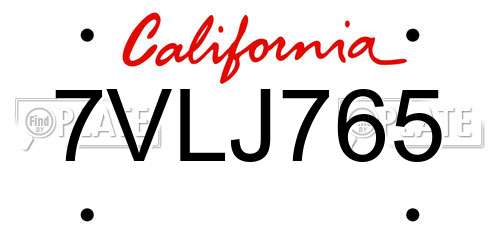 7VLJ765 California License Plate