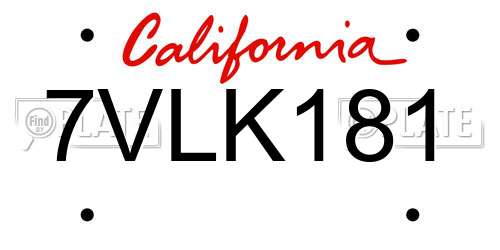 7VLK181 California License Plate