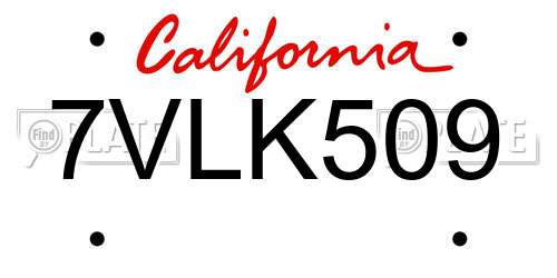 7VLK509 California License Plate