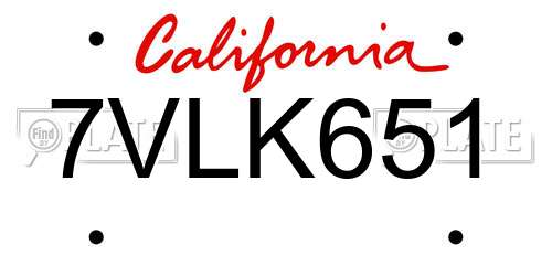 7VLK651 California License Plate
