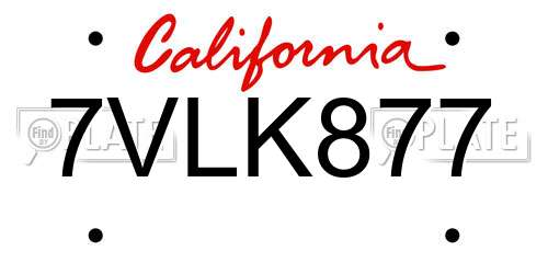 7VLK877 California License Plate