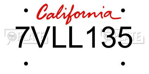 7VLL135 California License Plate