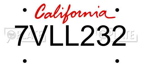 7VLL232 California License Plate