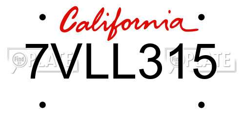 7VLL315 California License Plate