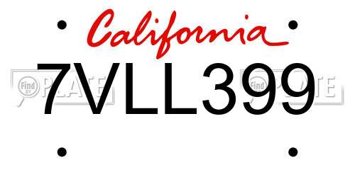 7VLL399 California License Plate